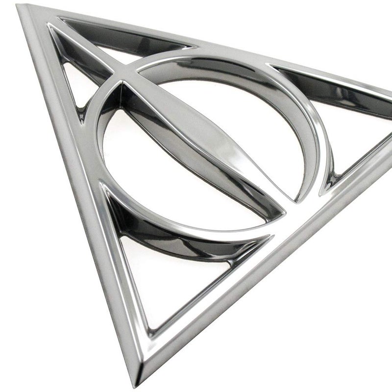 Fan Emblems Deathly Hallows Car Emblem - Harry Potter Symbol 3D Auto Badge - Color: Chrome - Size: 3.7 x 3.2 x 0.2 inches - Officially Licensed Wizarding World Car Accessories - Image 3